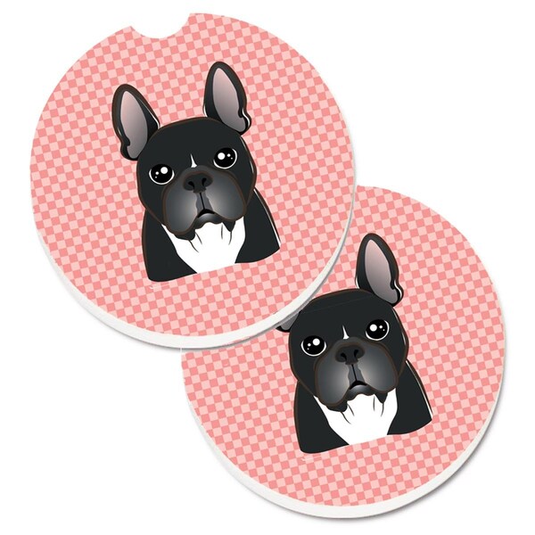 Carolines Treasures Checkerboard Pink French Bulldog Set of 2 Cup Holder Car Coaster BB1227CARC - main